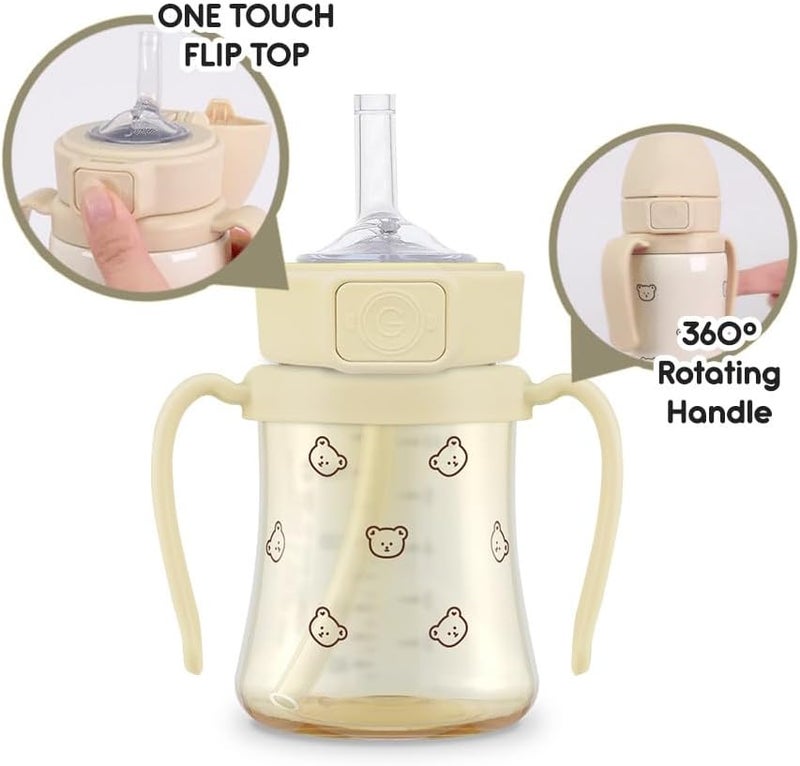 GROSMIMI Flip Top Spill Proof Sippy Cup, 6 oz, BPA Free, Stage 2 Straw for Toddlers (Bear) - Image 5